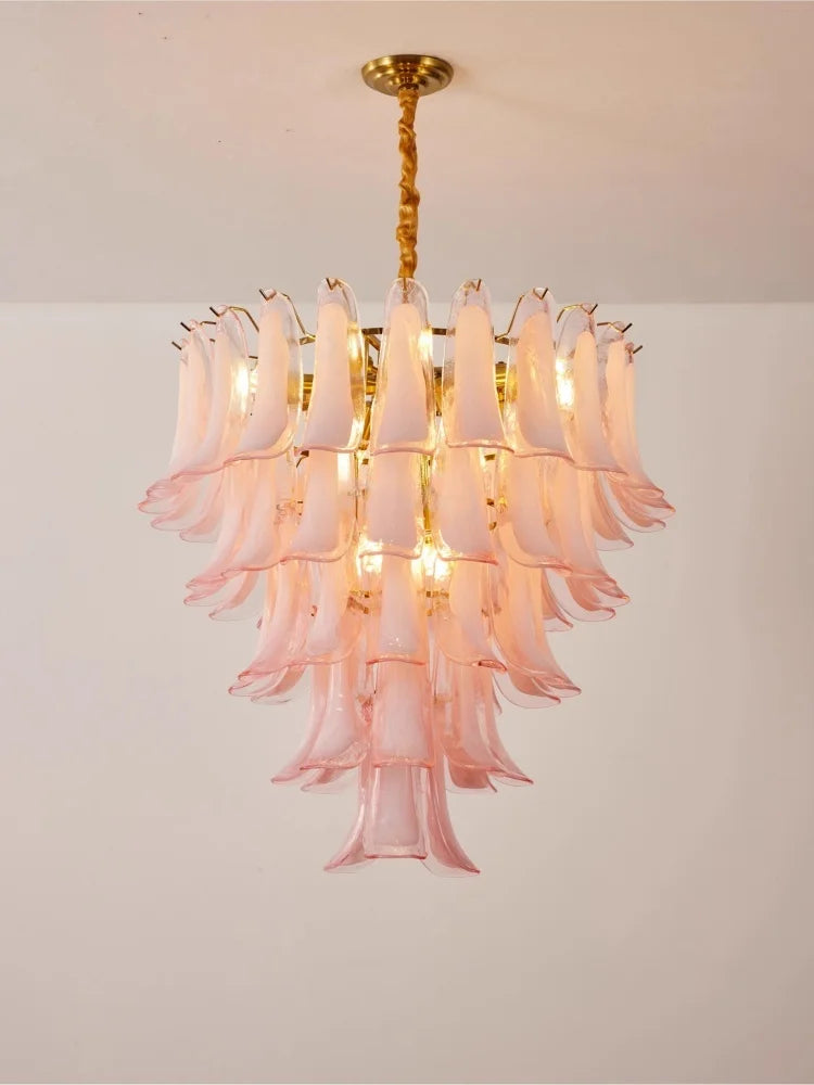 French Murano Petal Glass Chandelier Dining Table Living Room Antique Style Pink Petal Glass Pendant Chandelier Lights Bedroom