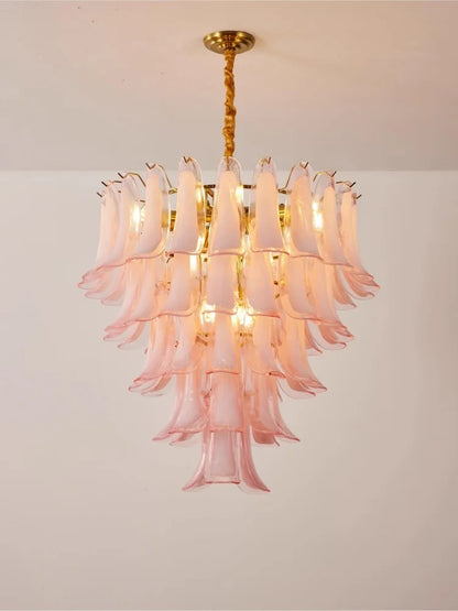 French Murano Petal Glass Chandelier Dining Table Living Room Antique Style Pink Petal Glass Pendant Chandelier Lights Bedroom