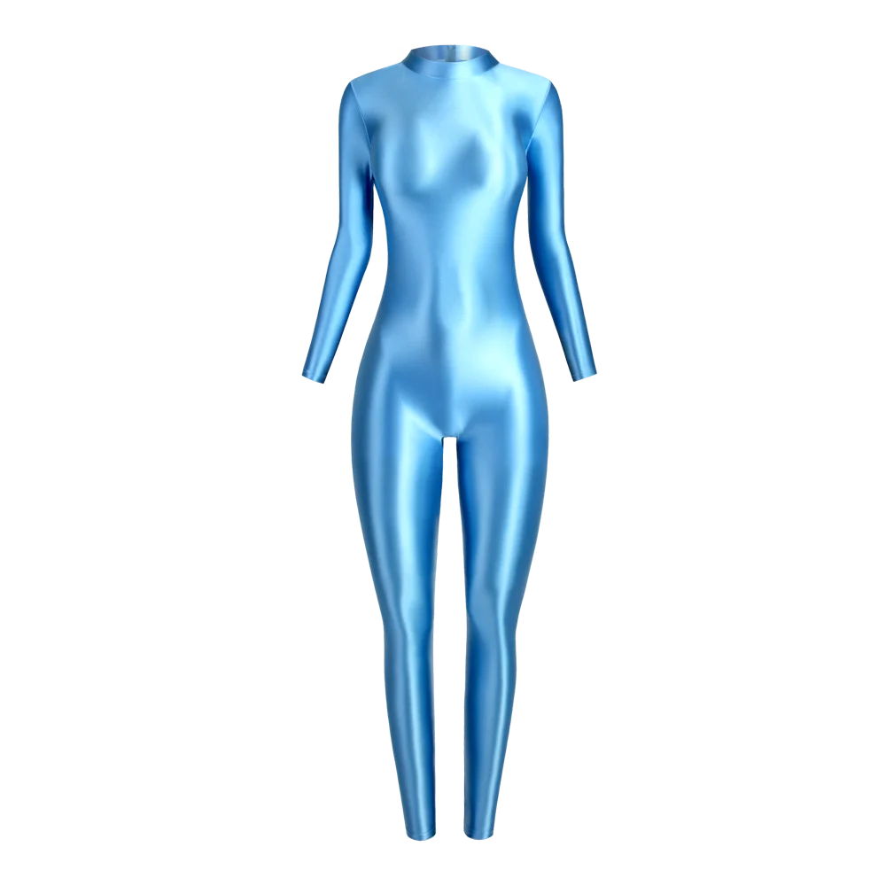 MJINM Sexy Shiny Bodysuit Tight-fitting Oil Smooth Back Zipper Overalls Yoga Zentai Suits Casual Sport Tights Catsuit Jumpsuits