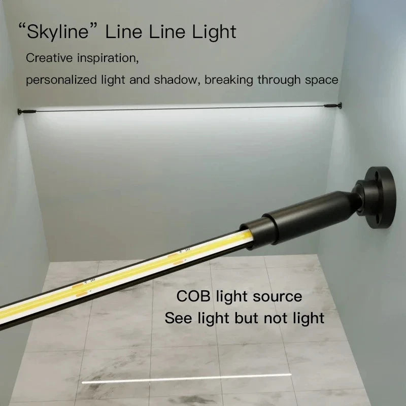 LED black and white skyline steel strip luminous linear no main light decoration, modern creative exhibition hall wall light
