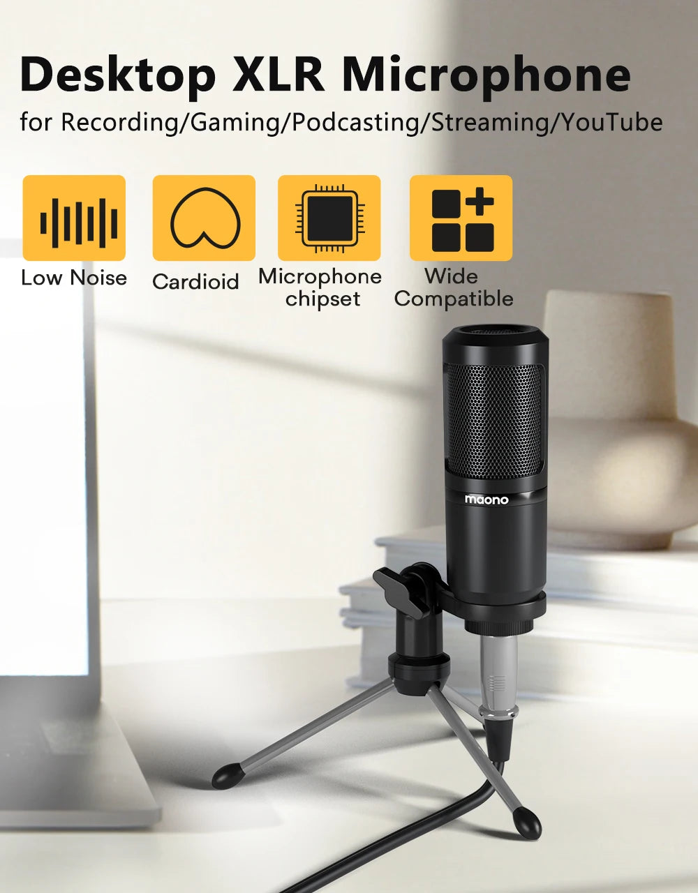 MAONO PM360TR Condenser Microphone Podcast Microphone 3.5mm Mic for Computer, Laptop, Phone, Sound Card, YouTube, Gaming, Record