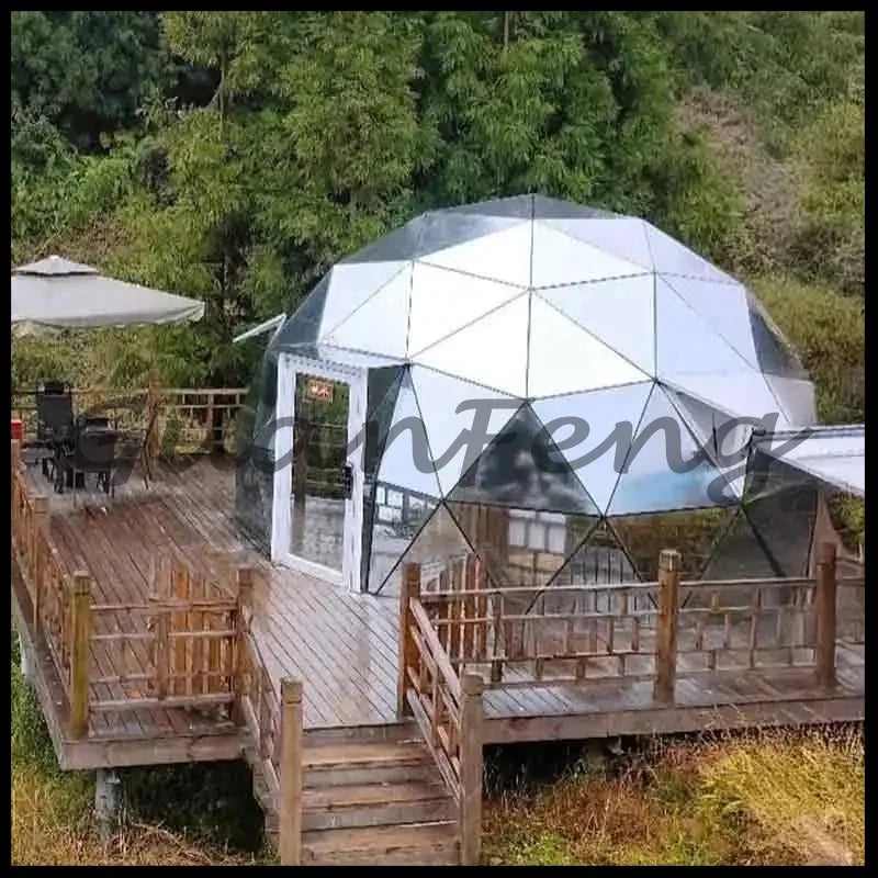 Hexagonal Tempered Glass Dome House, Geodesic Igloo Tent with Aluminum Frame, Luxury Outdoor Resort Round Camping Hotel Shelter