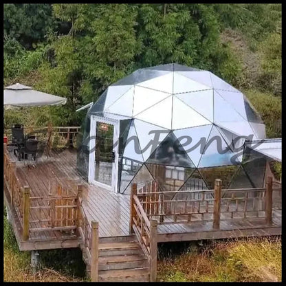 Hexagonal Tempered Glass Dome House, Geodesic Igloo Tent with Aluminum Frame, Luxury Outdoor Resort Round Camping Hotel Shelter