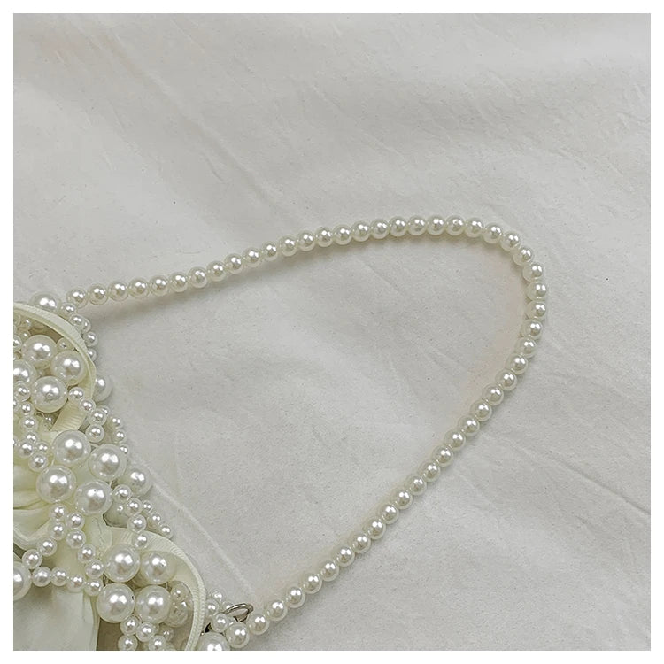 White Beading Bucket Shoulder and Crossbody Bags Exquisite Sense of Luxury Fresh Party Handbags for Women 2024 Fashion on Sale