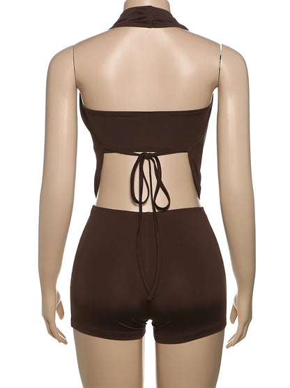 kliou Swinging Neck Backless Women Playsuits Sexy Stunning Pleated Backless Slim Rompers+Inside Wrapped Chest Tanks Party Wear