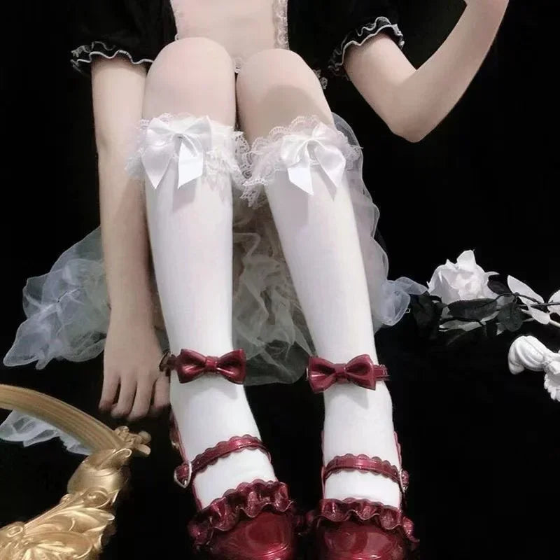 Lolita Lace JK Stockings Bow Knot Lolita Socks Female Long Lolita Soft Sister Jk Uniform Knee Socks Student Cute JK Socks