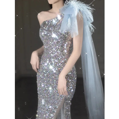 New High-end Sequin Temperament Fishtail Dress Wedding Guests Important Occasion Dress Host Stage Clothes Quinceanera Dresses