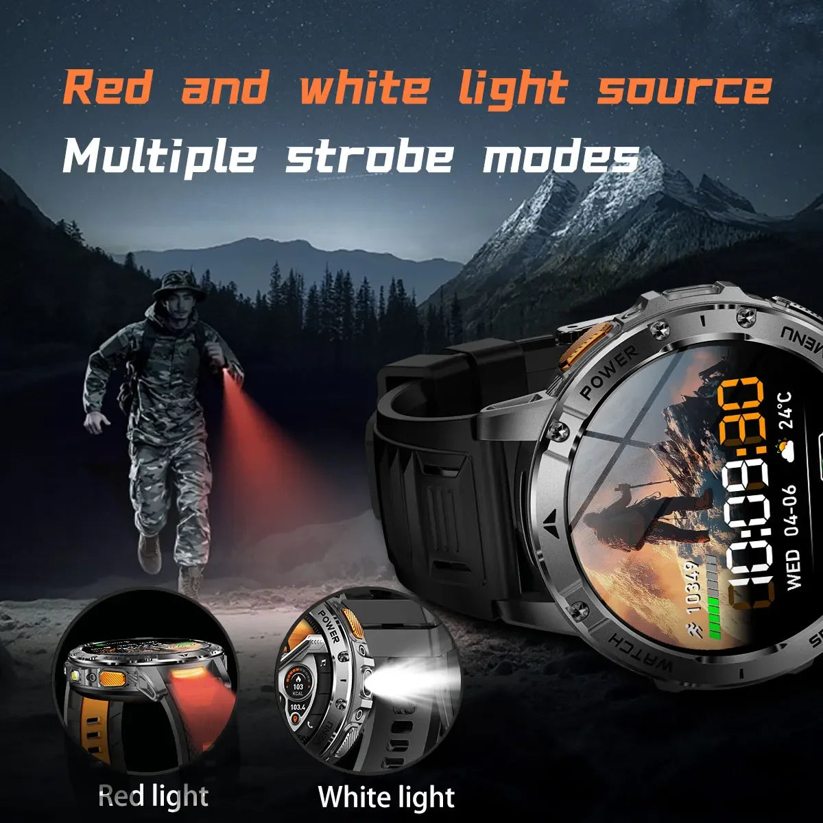 TANK Ultra Outdoor Smartwatch 1400mAh Battery Military Watches Waterproof Two-color Tactical LED Flashlight Men Sports Bracelet