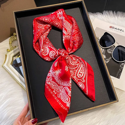 2025 Korean Satin Silk Scarf 70cm Square Women Fashion Shawl Wrap Neckerchief New Elegant