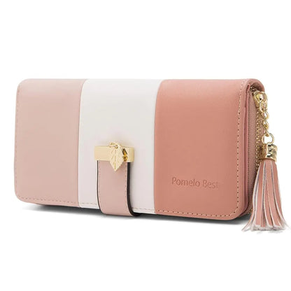Pomelo Best Tri-color Women's Wallet Zipper Long Billfold PU Leather Large 9 Card Slots Coin Purse RFID Blocking Tassel Pendant