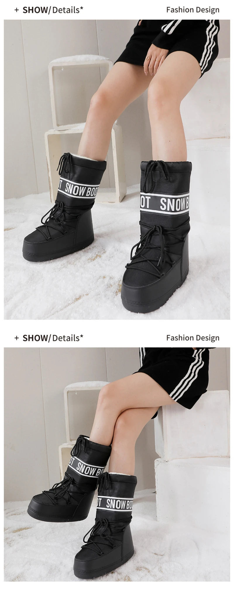 2026 New Women High‑Tubed Moon Boots Space Snow Boots Round‑Toe Lightweight Thick‑Sole Warm Insulated Skiing Winter Outdoor Cott