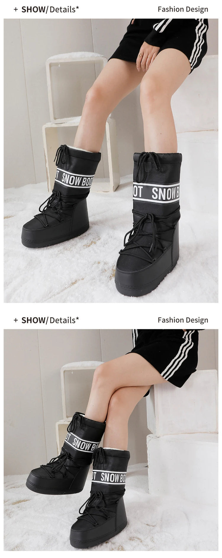 2026 New Women High‑Tubed Moon Boots Space Snow Boots Round‑Toe Lightweight Thick‑Sole Warm Insulated Skiing Winter Outdoor Cott