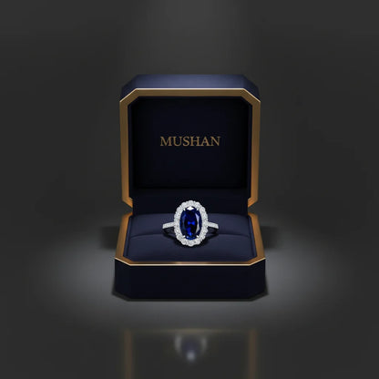 MUSHAN Luxury Jewelry 925 Sterling Silver Ring Band For Women 4.4 Carat 8*12mm Blue Oval Gemstones Sapphire Rings Fine Jewelry