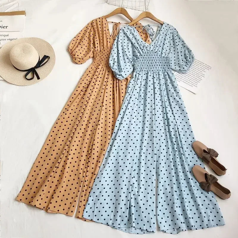Jumpsuit Women Summer New Temperament Polka Dot V-neck High Waist Casual Wide Leg Jumpsuit Elegant Party One Piece Jumpsuits