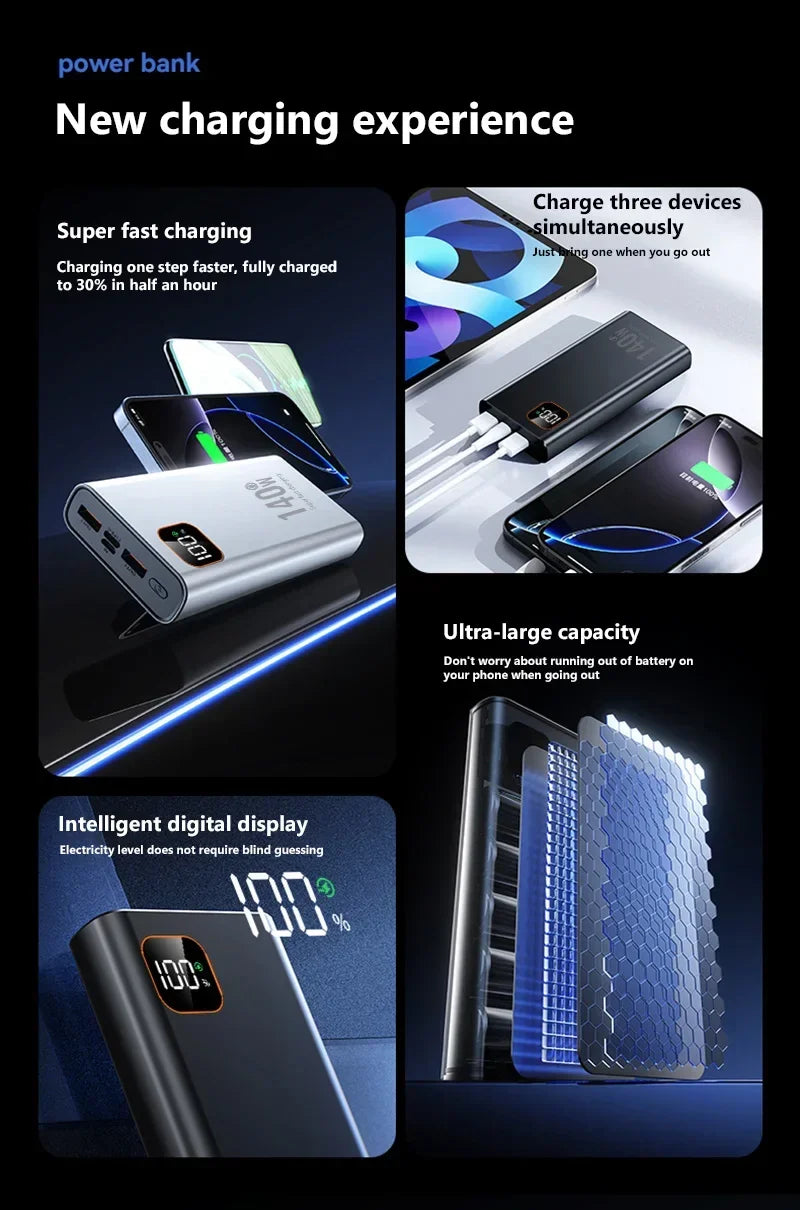 Lenovo 140W Super Fast Charging 2026 Ultra Capacity CCC Portable Charger Power Bank For IPhone Samsung 500000mAh