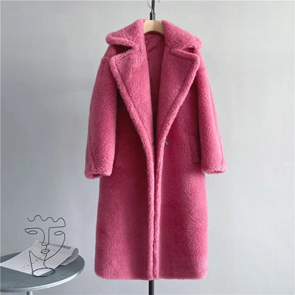 Winter Jacket Women Long Coat  Wool Woven Fabric Thick Warm Outerwear Oversize Fashion Streetwear Teddy Bear Coats