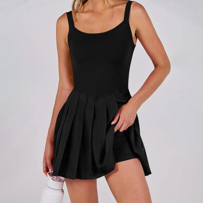 Women Tennis Dress One-Pieces Slim Fit Soft Sports Sets Golf Badminton Skirts Back Cross Tracksuits With Chest Pads Yoga Suits