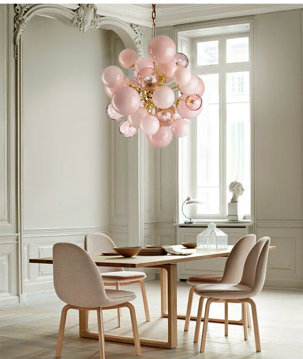 Dreamy Pink Glass Bubble Pendant Lights LED Home Decor Ceiling Lamp Indoor Hanging Lighting Fixture for Living Room