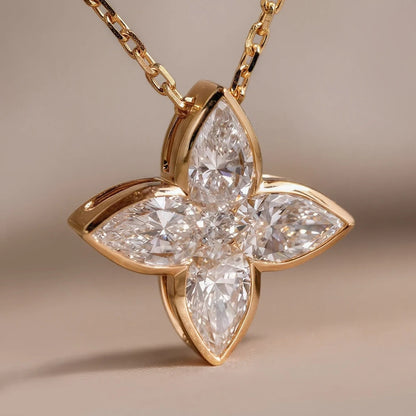 Exquisite Full Moissanite Pendant Necklaces Fashion Flower Pear/Round Cut Diamond Neck Chain S925 Silver Wedding Jewelry Gifts