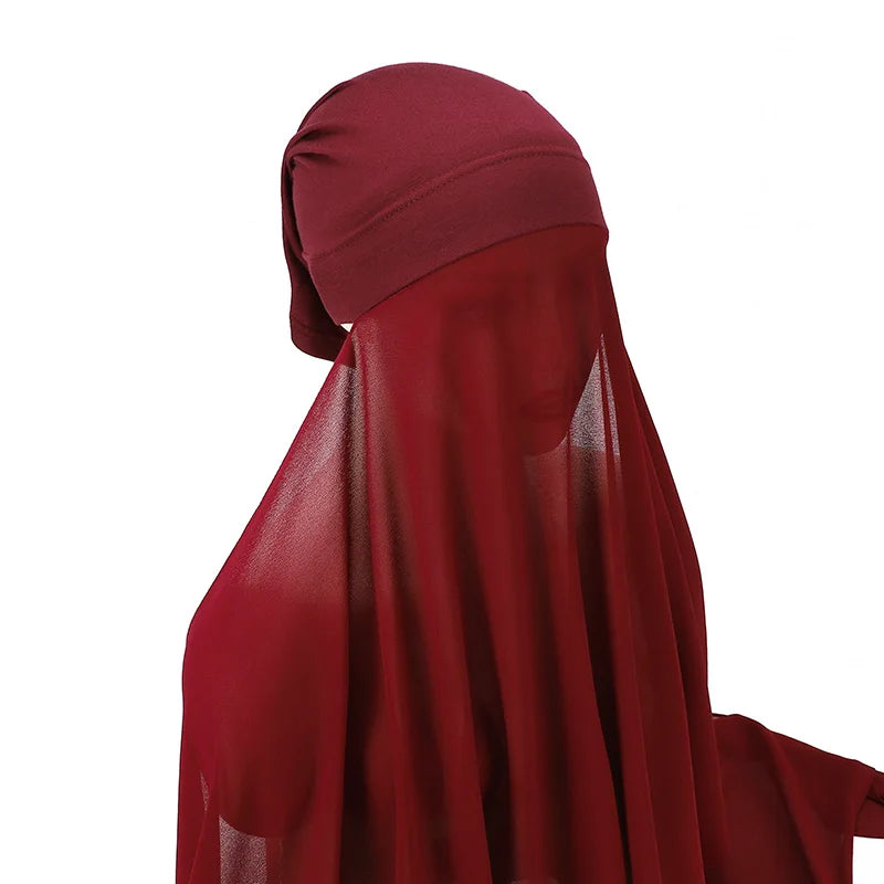 Muslim Women Bonnet + Chiffon Shawl Instant Under Scarf Cap Islam Inner Scarf Headband Stretch Hijab Cover Headwrap Turbante
