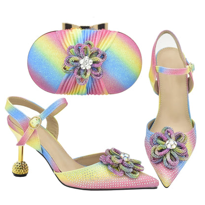 New Fashion Africa Women Shoes and Bags Set with Rhinestone Shoes for Women 2025 Designer Luxury Italian Shoe and Bag Set