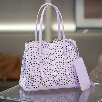 Brand Designer Luxury High Quality Mini Cowhide Shoulder Handbags 2025 Hollow Fashion Large Capacity Genuine Leather Bucket Bag