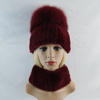 New Winter Lady Brand Hand Make Real Genuine Fox Fur Hat Scarf Girls Natural Real Rex Rabbit Fur Ring Cap Real Fur Scarves Hats