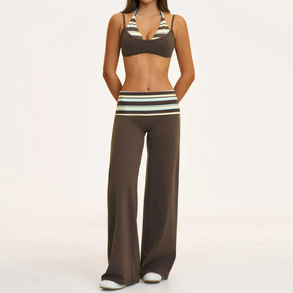 2PCS Stripes Fitness Suit Women's Tracksuits Polka Dot High Waist Workout Capri Pants Sports Set Female Yoga Sports Clothes