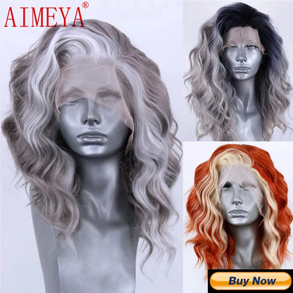 AIMEYA Blue Hair Lace Wig Synthetic Straight Wigs for Women Lace Frontal Wig Natural Hairline Cosplay Party Wigs Heat Resistant