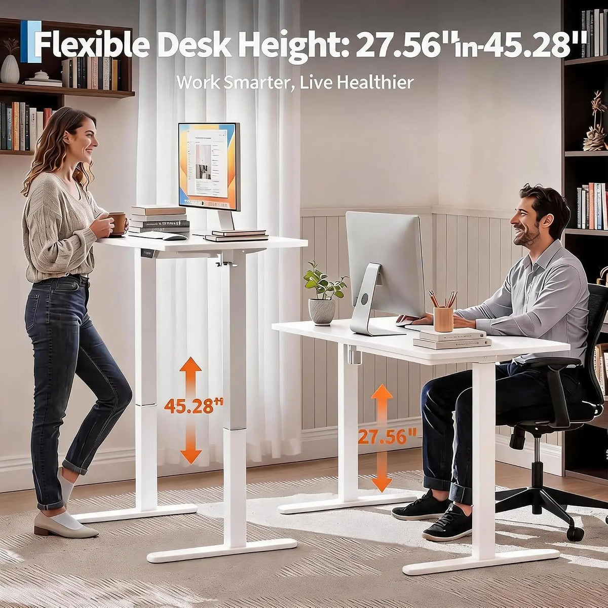 55" x 27" Electric Standing Desk, Height Adjustable Sit Stand Desk with Memory Presets, Ergonomic Workstation with Cable Management, Computer Desk for Home Office, White