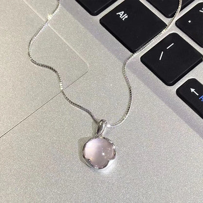 925 Sterling Silver Round Pendant Necklace with Pink Crystal Elegant Choker Wedding Jewelry Luxury Gift for Women Birthday