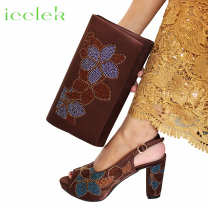Baby Pink Flower Pattern Mature Pumps African Design Women Matching Shoes and Bag with Platform High Quality Sandals for Wedding