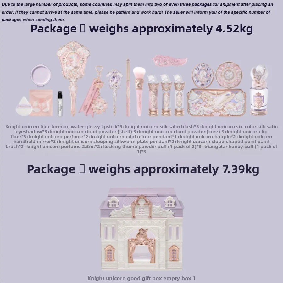 FLOWER KNOWS Knight Unicorn All-in-One Makeup Set Shimmer Eyeshadow,Mirror Lip Gloss Blush,Setting Powder Mirror Cosmetics Kit