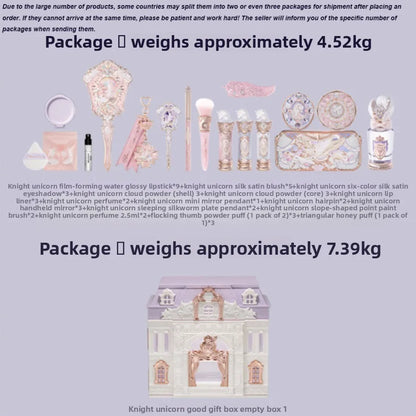 FLOWER KNOWS Knight Unicorn All-in-One Makeup Set Shimmer Eyeshadow,Mirror Lip Gloss Blush,Setting Powder Mirror Cosmetics Kit