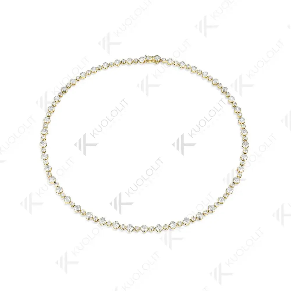 Kuololit Moissanite Tennis Necklace for Women Solid 18K 14K 10K Gold Asscher Necklace for Anniversary Engagement Christmas Gifts