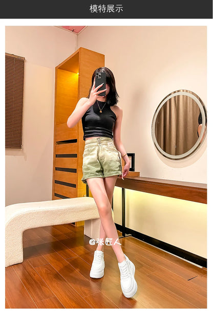 10-14cm Chunky Sneakers Women Platform Shoes Elevator Shoe White Mesh Breathable Sneakers Real Leather Increasing Shoes