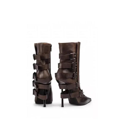 New Belt Buckle Stiletto High Heels Knee Length Boots Autumn/Winter Women's Fashion Pointed Party 34-46 Large Medium Boots