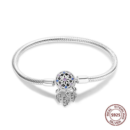 Silver 925 Bracelet Original Bracelets Colorful Zircon Heart Flower Cat Snake Chain For DIY Charms 17-20CM Luxury Jewelry Gifts