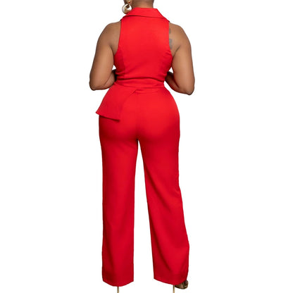 Elegant Blazer Jumpsuits Summer Clothes Women Sleeveless V-Neck Straight Pants Rompers Playsuits OL Style One Pieces Overalls