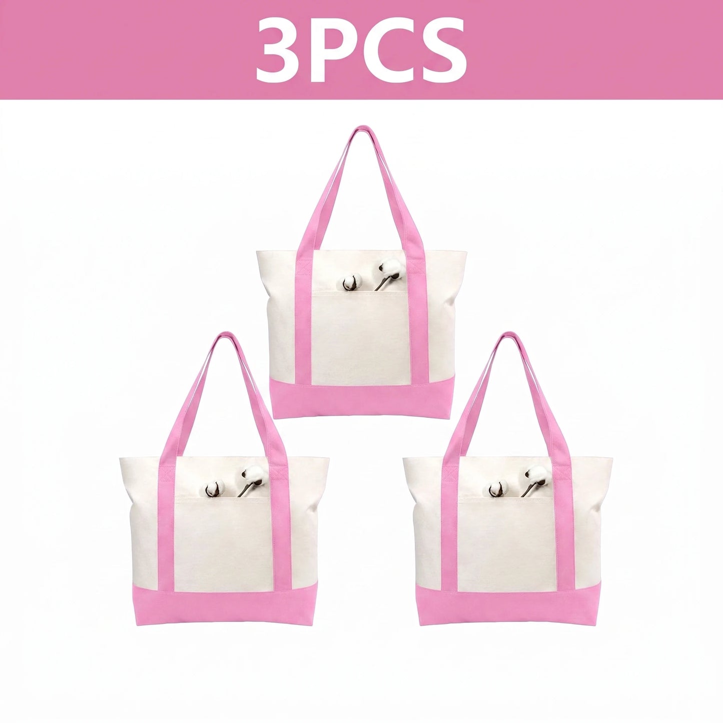 1/3/6PCS Heavy Duty Canvas Tote Bag with Front Pocket Blank DIY Reusable Grocery Shoulder Bag for Women Office School Beach
