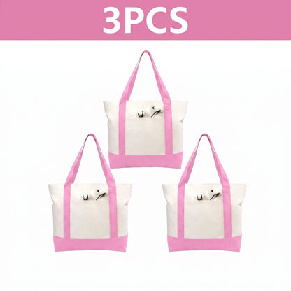 1/3/6PCS Heavy Duty Canvas Tote Bag with Front Pocket Blank DIY Reusable Grocery Shoulder Bag for Women Office School Beach