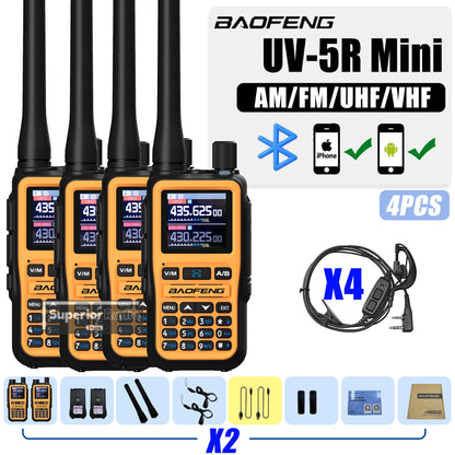 Baofeng UV-5R Mini Two Way Radio Orange BF-5R Mini Walkie Talkie Bluetooth Power Adjustable Tiny Size 1/2/4PCS Frequency Copy 5W