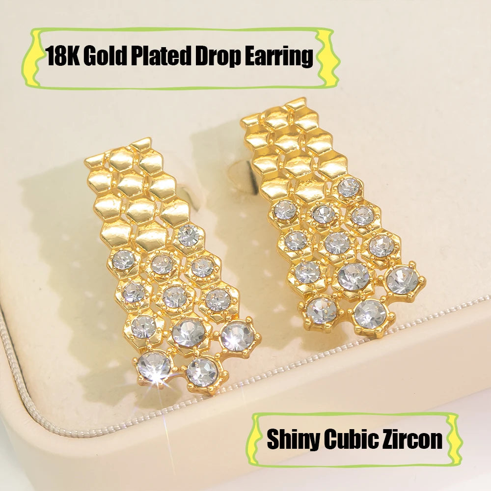 GZJPEI Shiny White Zircon Jewelry Set For Women Italy Nigeria Wedding Jewellery 18K Gold Plated Mother's Day Gift On Sale ﻿