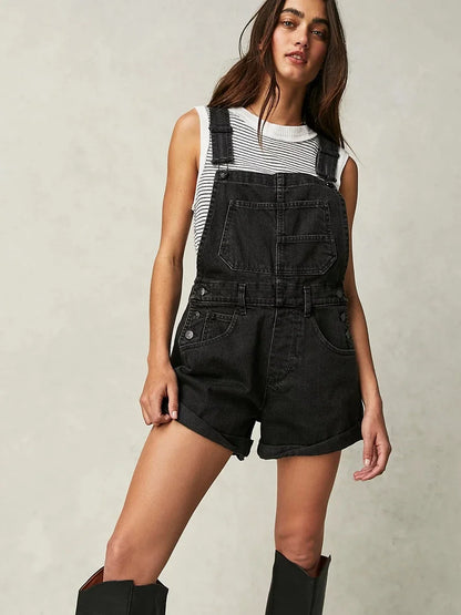 Summer Y2k Denim Jumpsuits for Women Straight Leg Stretch Jeans Dungarees Bib Overalls Regular Fit with Adjustable Straps
