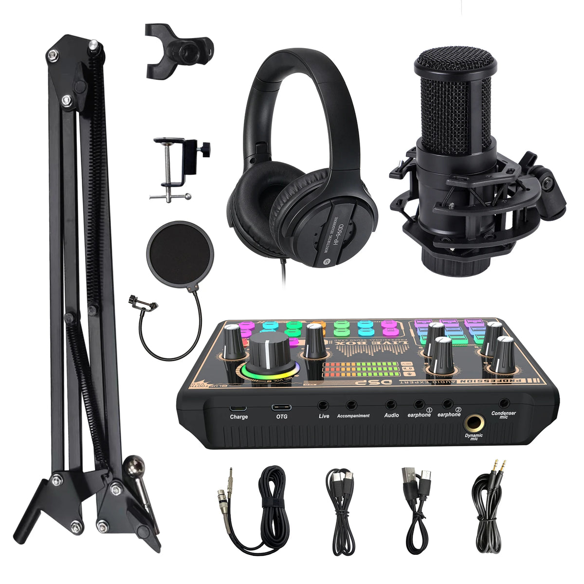 T0823 Podcast V9 Soung Card Musical Full Set Microphone Live Broadcast Sound Card With Multiple Sound Effects and Voice Changer