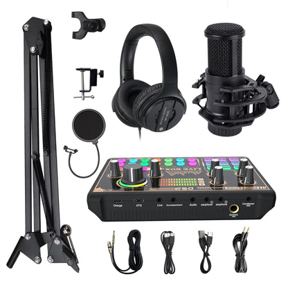 T0823 Podcast V9 Soung Card Musical Full Set Microphone Live Broadcast Sound Card With Multiple Sound Effects and Voice Changer