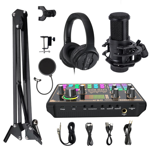T0823 Podcast V9 Soung Card Musical Full Set Microphone Live Broadcast Sound Card With Multiple Sound Effects and Voice Changer