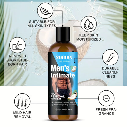 Coconut Oil Men's Private Hair Removal Cream, Suitable for Chest, Underarm, Belly, Legs, Deep Moisturizing, Smooth Skin, 200ml