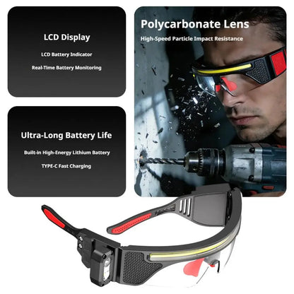 Smart Sensor LED Glasses Lamp Dual Color Light Protective Goggles USB Charging Long Lasting IPX6 Waterproof For Working Fishing