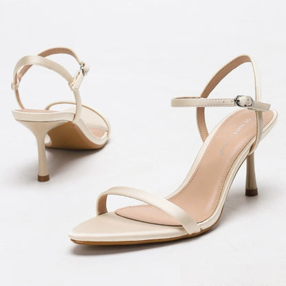 Elegant Heeled Sandals Women Luxury Satin Narrow Strap Design Ankle Strap Heels Sexy Pointed Toe Evening Designer Shoes Ladies